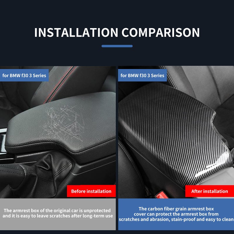 LIMBQS 328i 435i Armrest Cover, Carbon Fiber Color Center Consoles Pad for BMW F30 F32 F34 (ABS Material) (F30 2012-2019) - Image 2